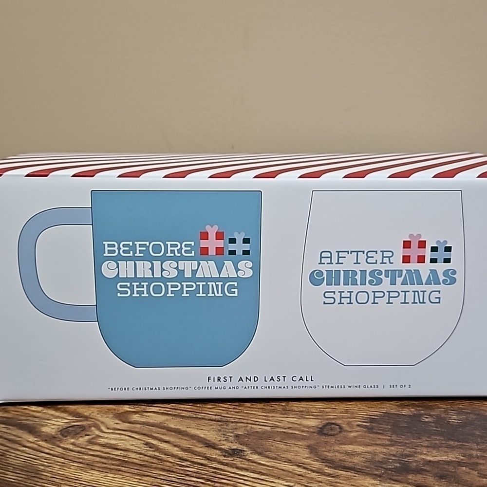 Indigo Christmas First and Last Call Set of Coffee Mug and Stemless Wine Glass - Picture 10 of 11
